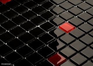 Mozaika sklenená čierna + červená mix