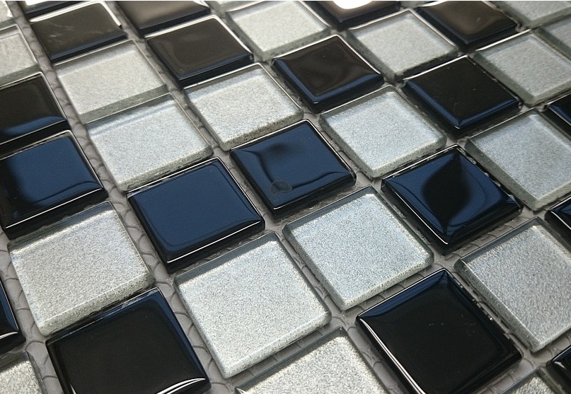 Mozaika sklenená brokát strieborno-čierna