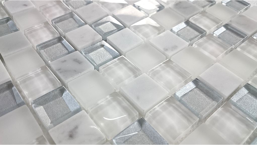 Mozaika kamenno - sklenená diamond biela MAR02